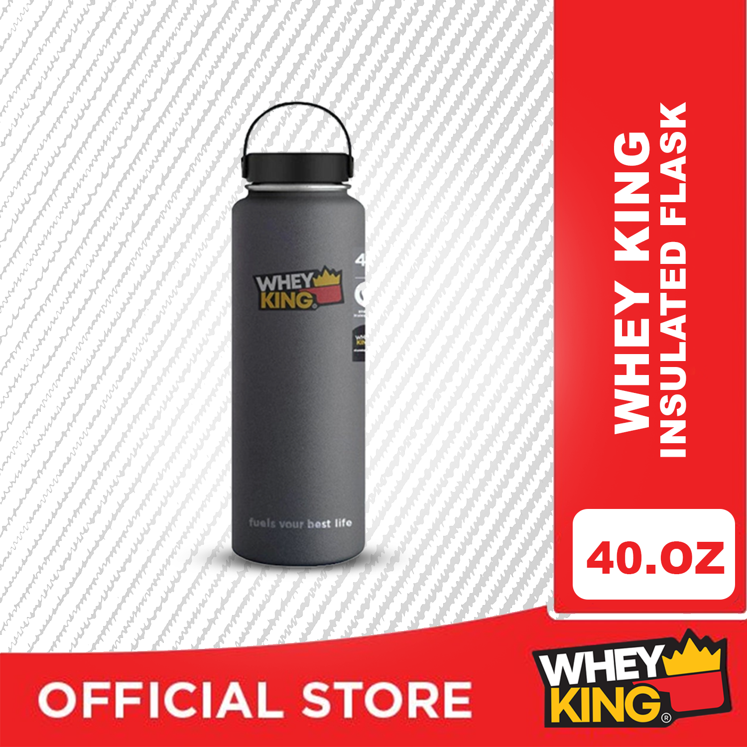 Whey King Vacuum Flask Bottle 40 oz/Black