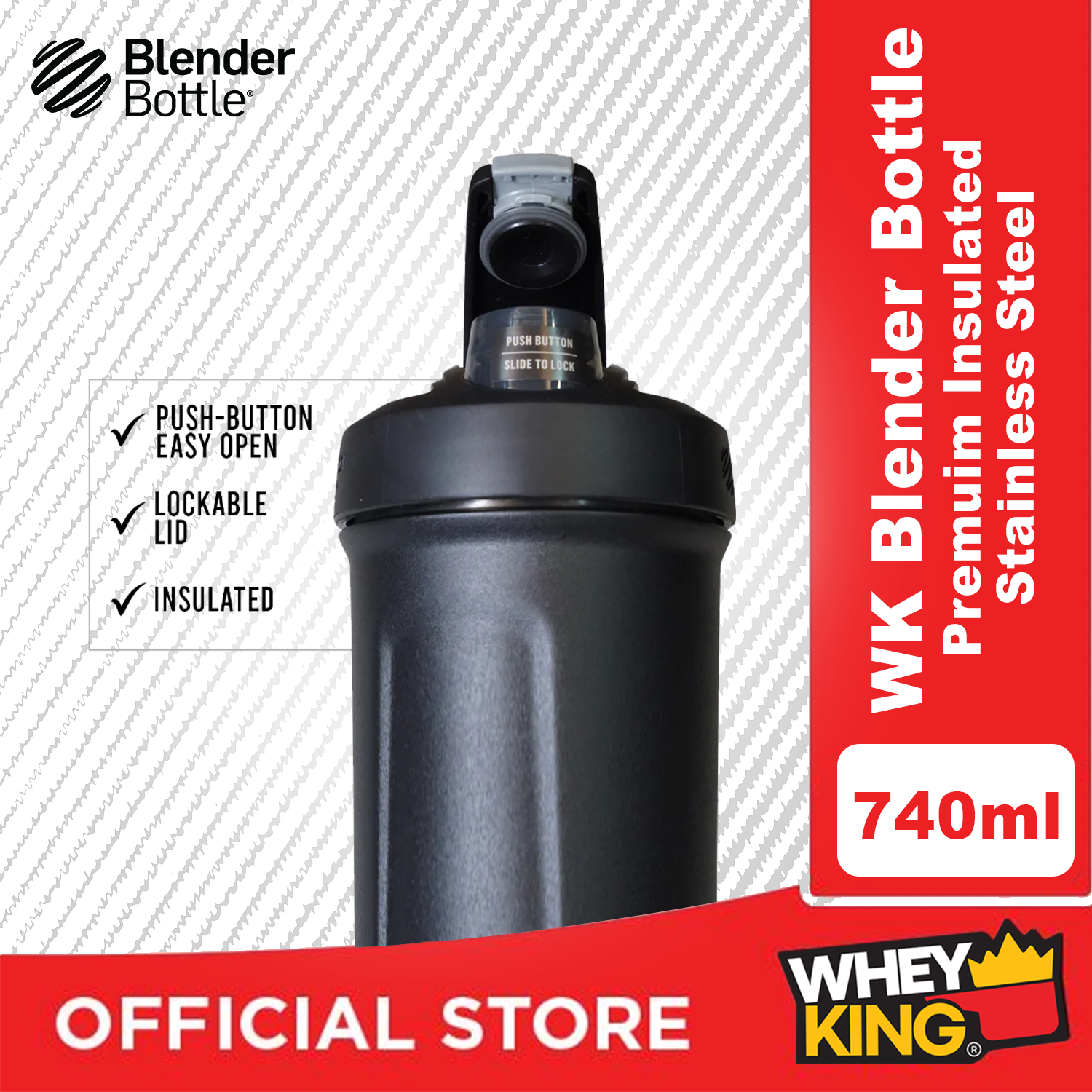 Whey King Blender Bottle Premium Insulated Stainless Steel - 740ML