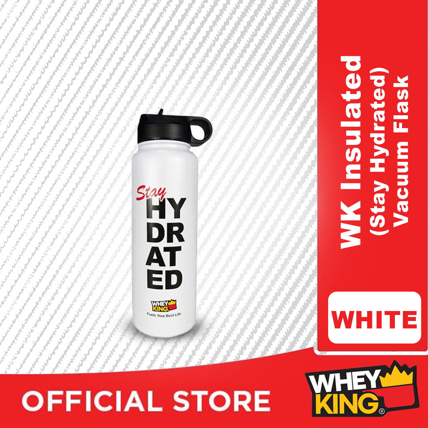 Whey King Insulated Stay Hydrated Vacuum Flask - White