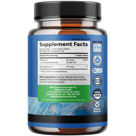 CLEARANCE Vitamin K2 + D3 Immune System Chewable | immune system, heart and joints health - Natures Craft EXP: JUL 2023