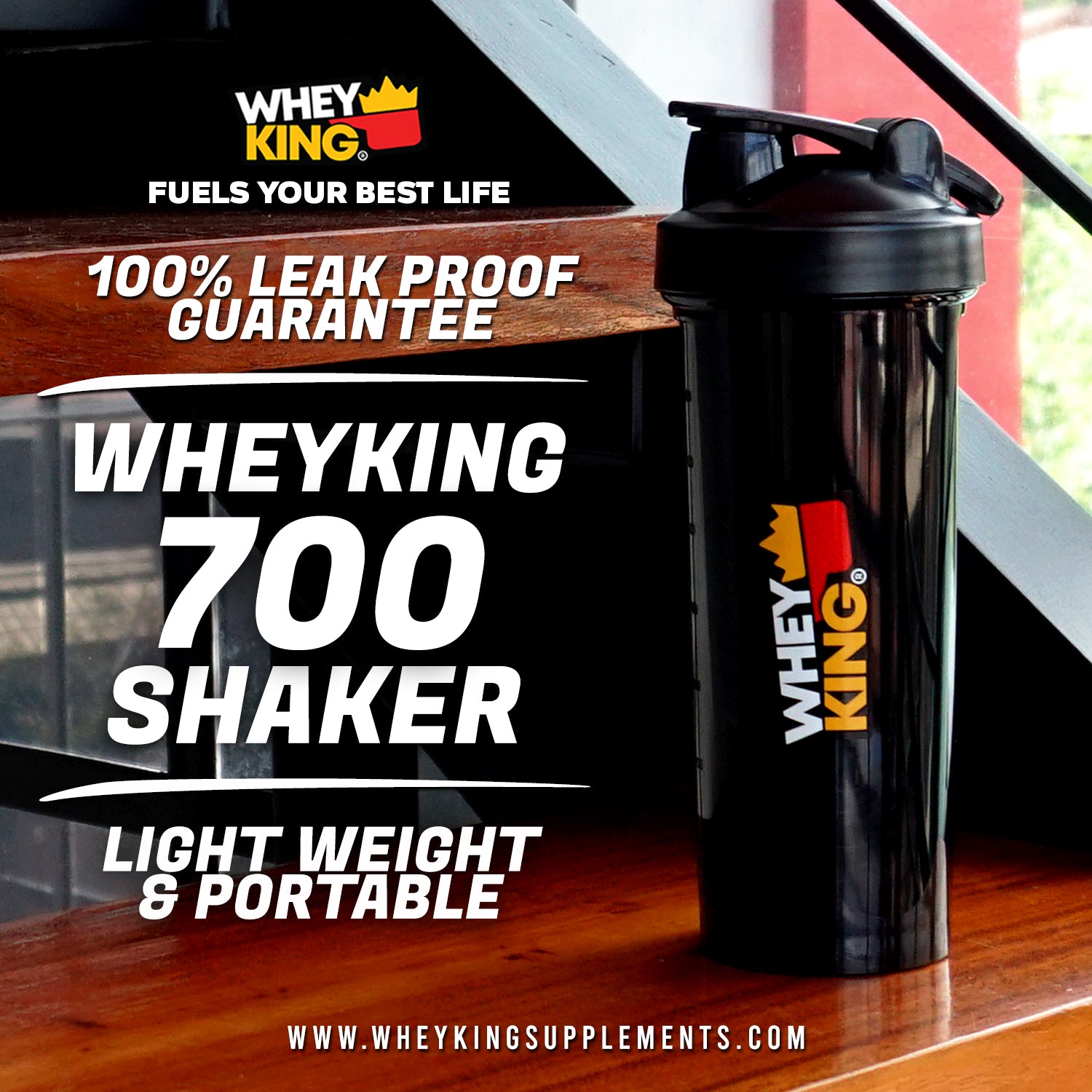 Whey King Leak proof 700 Shaker - light weight & portable bottle